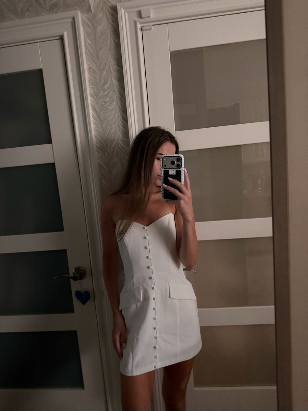 Amanda Uprichard Strapless White Button-Front Mini Dress